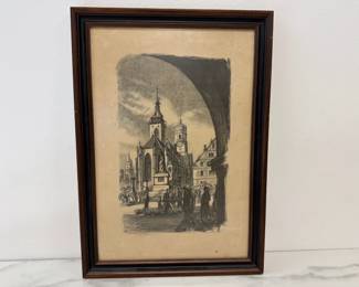 Lot 6931 Vintage Stuttgart Germany Street Scene Art Print