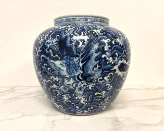 Lot 6691 Asian Blue White Chinoiserie Porcelain Jar Planter