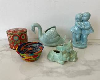 Lot 6942 Vintage BlueTurquoise Planters Swan Cats BoyGirl