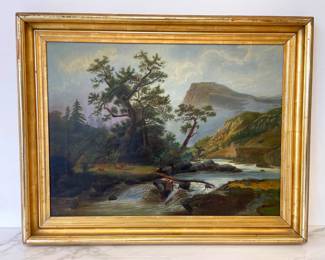 Lot 6851 Antique Original Oil on Canvas Mountain Landscape Painting Art
