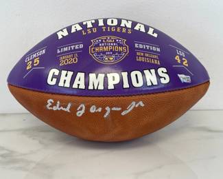 Lot 6668 LSU Tigers 2020 Championship Commemorative Football Signed Ed Orgeron Head Coach O