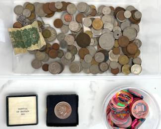 Lot 6650 Vintage Foreign Coins Currency Reno Hilton Poker Chips