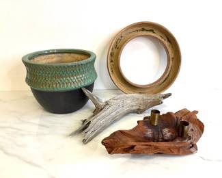 Lot 6760 Ceramic Planter Drift Wood Candle Holder Ring Pottery Planter