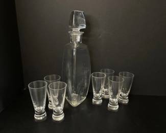 Lot 6777 Baccarat Three Sided Decanter Waterford Marquis Vodka Glasses