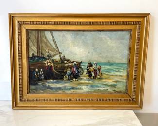 Lot 6853 VintageAntique N Sadee Signed Dutch Beach Scene Original Oil Painting Art