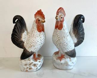 Lot 6818 Maitland Smith Hand Painted Ceramic Roosters Chickens