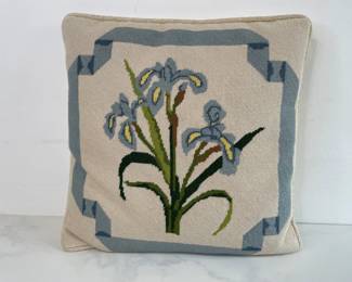 Lot 6802 Vintage Iris Flower Needlepoint Pillow