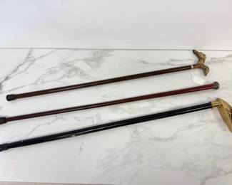 Lot 6831 Vintage Canes Walking Stick Sterling Silver Top Brass Duck Head Whippet Dogs