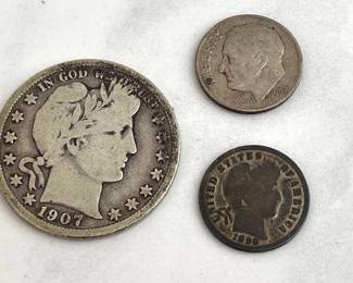 Lot 6660 1898 Barber Dime 1907 Barber Half Dollar 1952 Roosevelt Dime 90 Silver US Coins