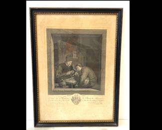 Lot 7018 Johann Georg Wille Print Good Friends Tobacco Pipe Engraving Art