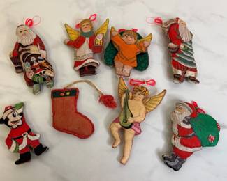 Lot 6596 Vintage Embroidered Silk Fabric Christmas Ornaments