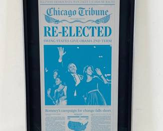 Lot 6663 Obama ReElection Chicago Tribune Headline Nov. 7 2012 Page Reproduction Art