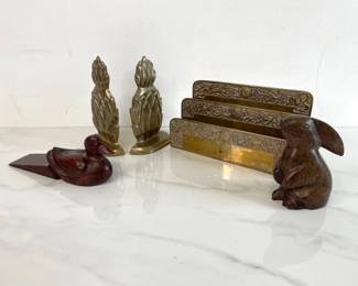 Lot 6810 Brass Mail Organizer Pineapple Bookends Duck Doorstop Bunny