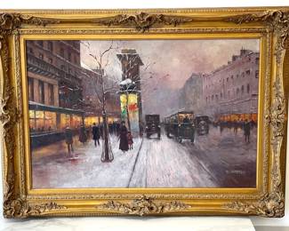 Lot 6856 Vintage J. Gaston Signed Original Oil Painting Art Street Scene