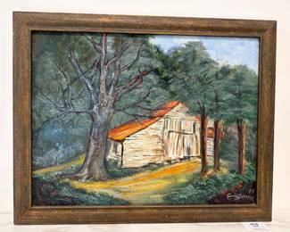 Lot 6935 Vintage Durham, NC Old Latta Shed Evelyn H Skinner Signed Landscape Art Painting on Canvas