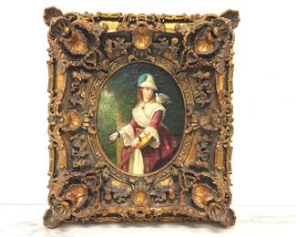 Lot 6934 Antique Lady and Bird Portrait Painting on Board Art