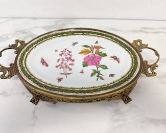 Lot 6829 Vintage Chinese Porcelain Brass Serving Platter