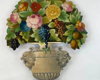 Lot 6640 Vintage Painted Floral Wood Wall Plaque Made In Italy