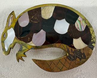 Copper & Brass Mother of Pearl & Abalone Belt Buckle