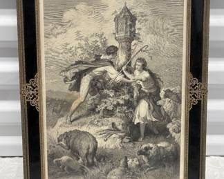 Vintage Rose On The Heath Pastoral Engraving