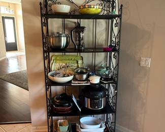 Black Wrought Iron Baker's Rack with Kitchenware