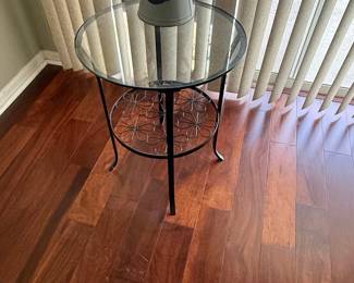 Round Glass Top Side Table with Metal Base