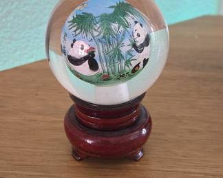 Panda and Bamboo Reverse Painted Crystal Ball
