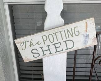 Wooden "The Potting Shed" Sign with Shovel Graphic