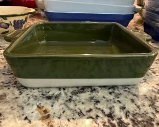 Square Green Ceramic Baking Dish with Cream Base