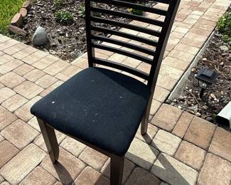 Dark Wood Slat Back Dining Chair with Upholstered Seat