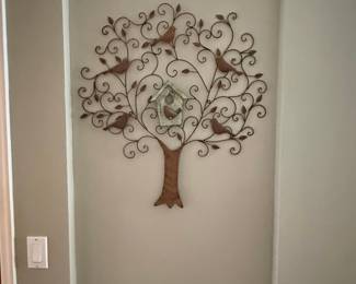 Metal Tree of Life Wall Art with Love Birds and Birdhouse