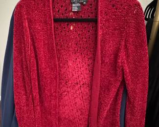 Carole Little Red Sparkle Open Knit Cardigan
