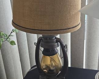 Lantern-Style Table Lamp with Burlap Shade