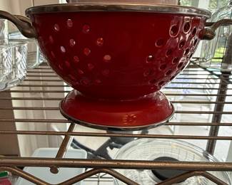 Red Enamelware Colander with Stainless Steel Trim