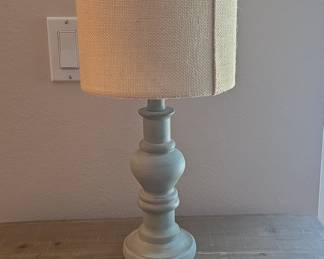 Distressed Blue Baluster Table Lamp with Burlap Shade