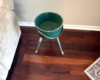 Vintage Wood Firkin Bucket Sewing Basket Stand