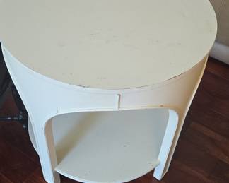White Cylindrical Side Table with Shelf