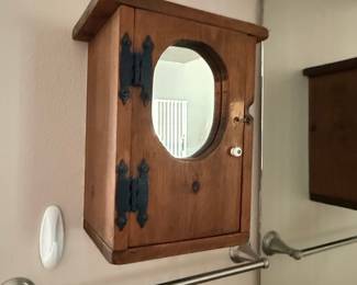 Antique Wooden Medicine Cabinet with Round Mirror
