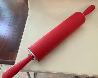 Red Silicone Rolling Pin with Chrome Accents