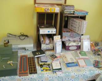 Office Supplies, Games, Puzzles, CDs, Printer, Envelopes, Paper, Locking Metal Box