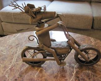 Metal Deer on Motorcycle Sculpture