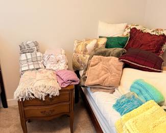 Linens and antique side tables