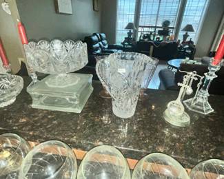 ELEGANT CUT GLASS FOOTED BOWL & PITCHER