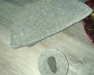 MEXICAN "METATE" & SMALLER "MOLCAJETE"