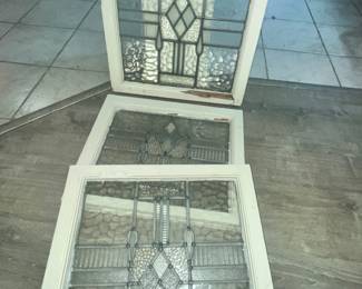 3 MATCHING ANTIQUE LEADED GLASS WINDOWS!