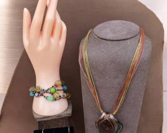 020 Vortex Glass Pendant Necklace, Glass Beaded Bracelet Earrings
