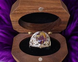 02 052 Retired Michael Valitutti Golden Rutilated Amethyst Ring Palladium Sterling Silver 18kt Gold