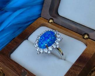 059 Sterling Silver Black Opal Ring