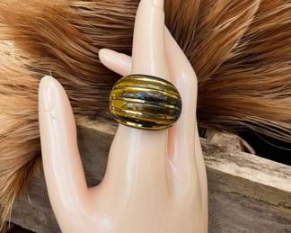 071 Milor 14kt Gold Tigers Eye Domed Ring