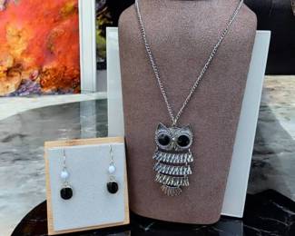 023 Articulated Owl Necklace Earrings